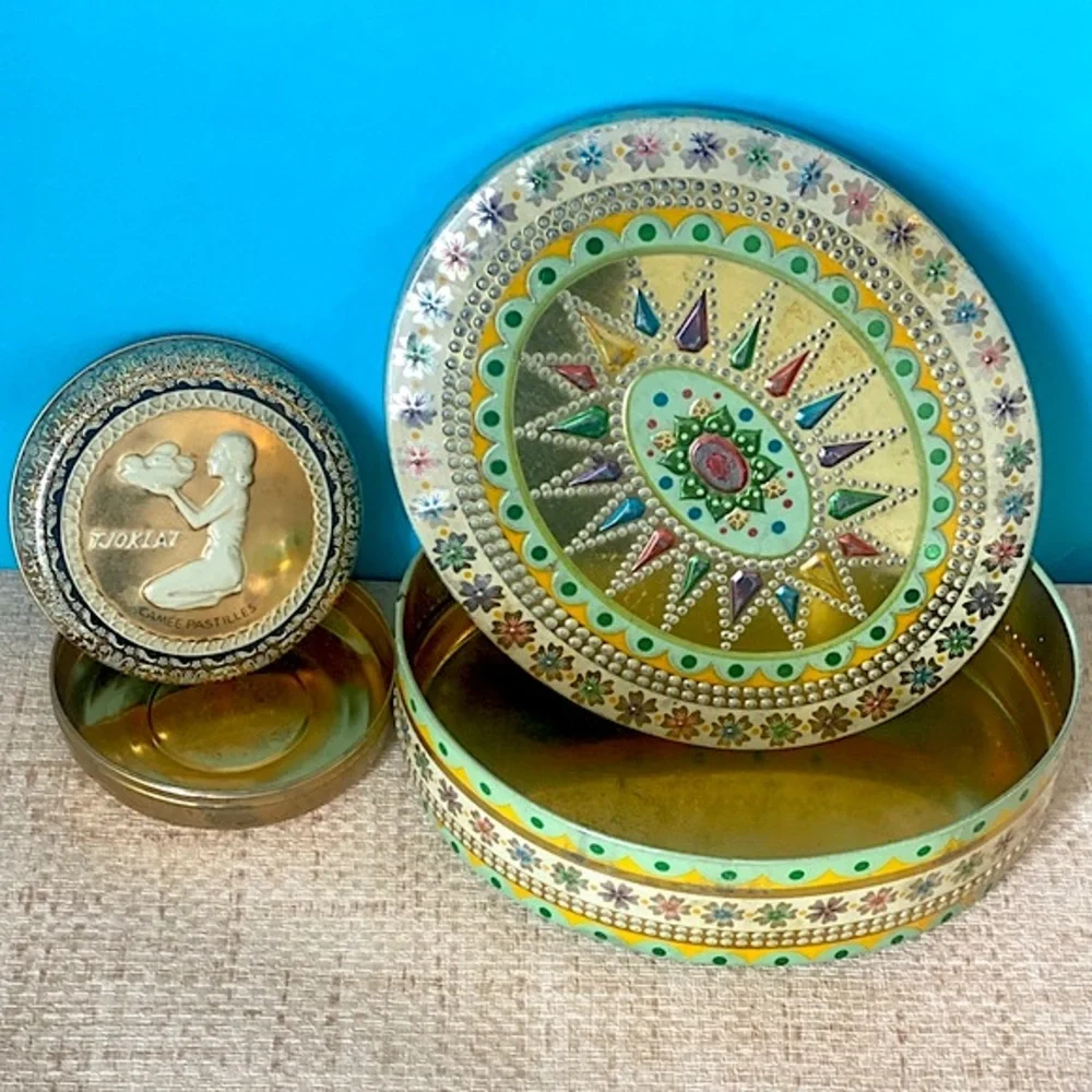 Antique Tins England Dutch Chocolate Tin Ornate Vintage Box Jewelry